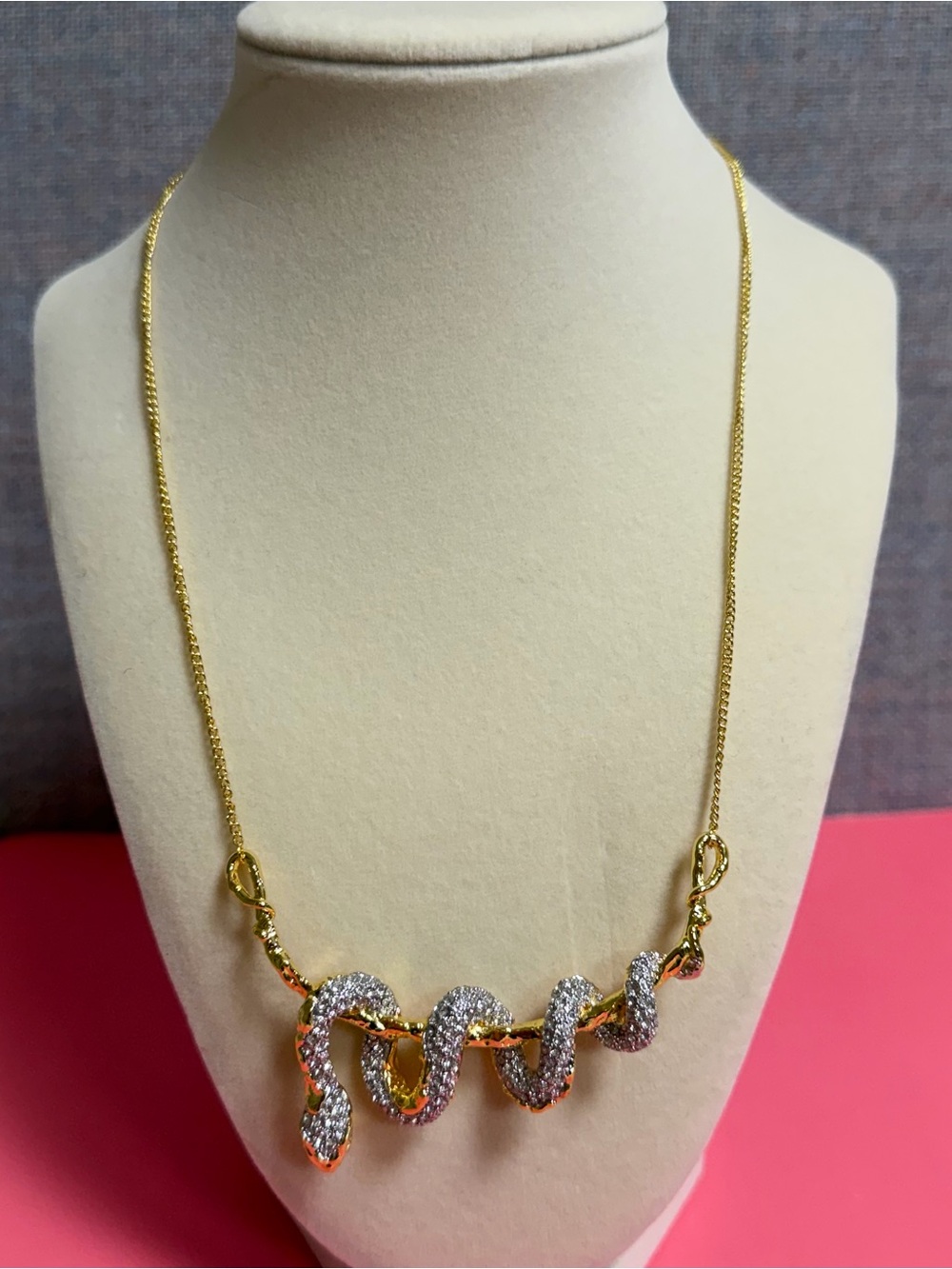 Alexis Bittar Gold Tone Crystal Coiled Snake Pendant Necklace NWT